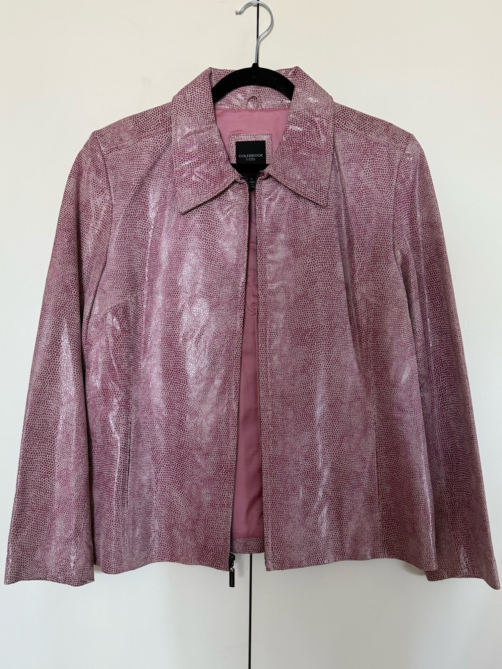 Colebrook & Co Pink Reptile Print Leather Jacket